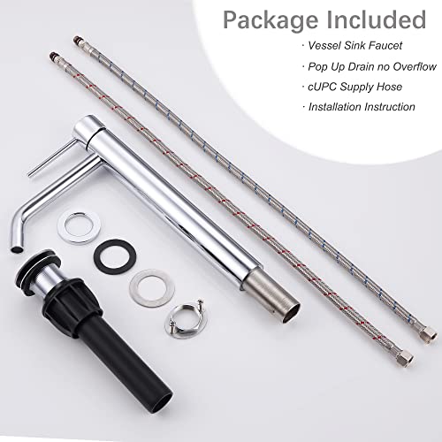 Brushed Gold Vessel Sink Faucet with Pop Up Drain and Supply Lines, Stainless Steel Gold Vanity Faucet Single Hole, JXMMP Single Handle Bathroom Faucet Gold, JXM1001BG