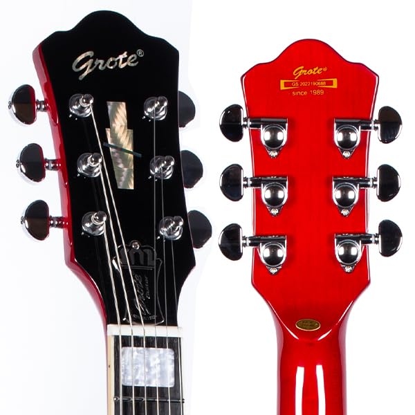 GROTE Jazz Electric Guitar Semi-Hollow Body Trapeze Tailpiece Bridge Guitar Gig Bag (Black)