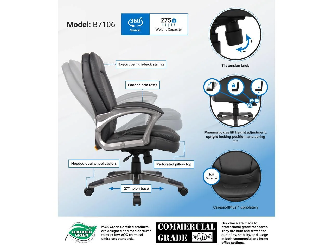 Boss Office Pillowtop Executive Mid Back Office Chair with Headrest