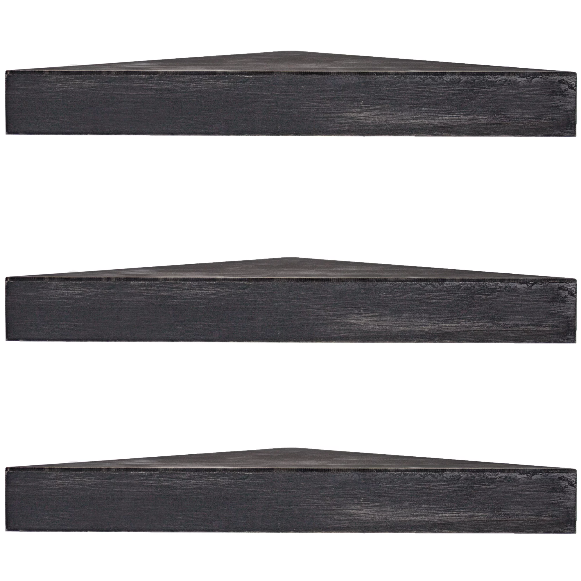 American Art Decor Rustic Wood Floating Corner Shelves - Black - Set of 3