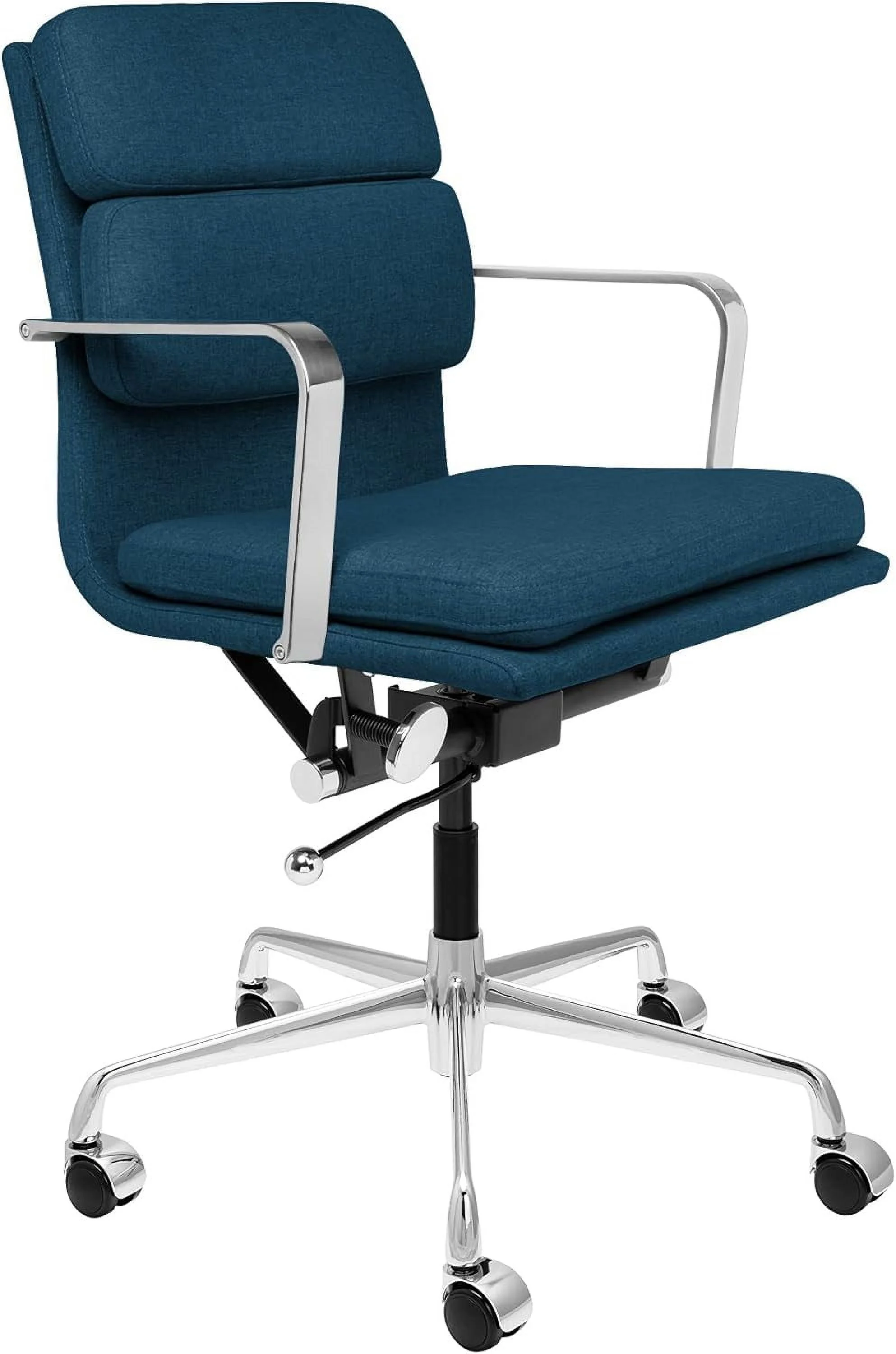SOHO II Padded Management Office Chair - Back Desk Chair With Arm Rest, Swivel & Cushion Availability, Made Of -Cotton Fabric, Dark Blue Fabric