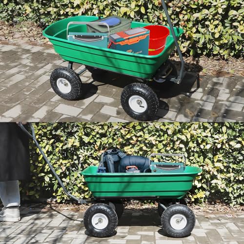 AAIN 600 Lbs Poly Garden Dump Cart,Camping Beach Wagon with 180° Rotating Handle and 10