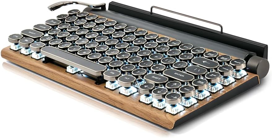 Retro Typewriter Keyboard, 7KEYS Electric Typewriter Vintage with Upgraded Mechanical Bluetooth 5.0, Multi Devices Connection Classical, Punk Round Keys for Desktop PC/Laptop Mac/Phone