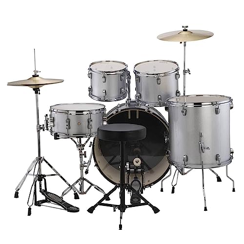 Ludwig Accent 5-piece Complete Drum Set - 22-inch Bass Drum and Cymbals, Silver Sparkle