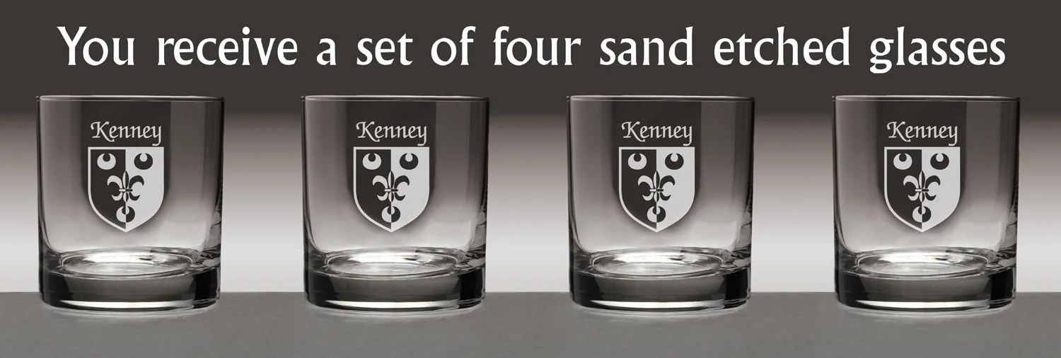 Kenney Irish Coat of Arms Tumbler Glasses - Set of 4 (Sand Etched)