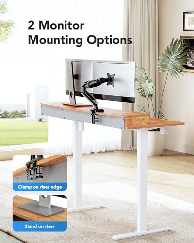HUANUO 48″ x 24″ Electric Standing Desk with 2 Drawers, C-Clamp Mount Compatible, Height Adjustable Computer Desk, Home Office Stand Up Desk with 4 Preset Heights & 2 Hooks, Black