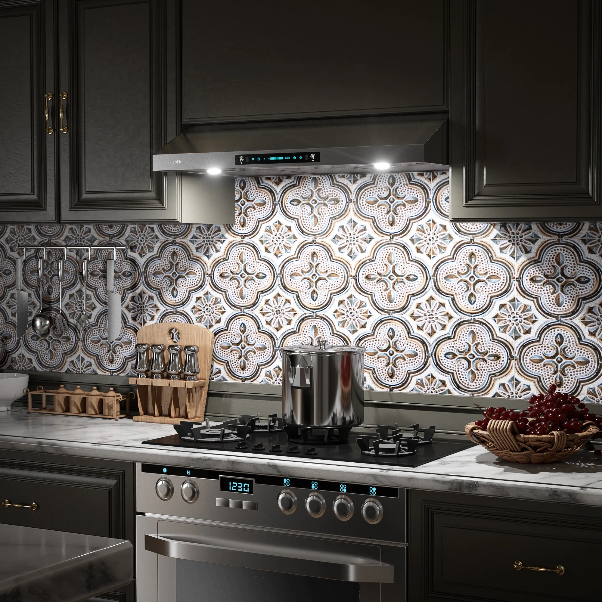 HisoHu Under Cabinet Range Hood 36 Inch with 900-CFM, 4 Speed Gesture Sensing&Touch Control Panel, Stainless Steel Kitchen Vent