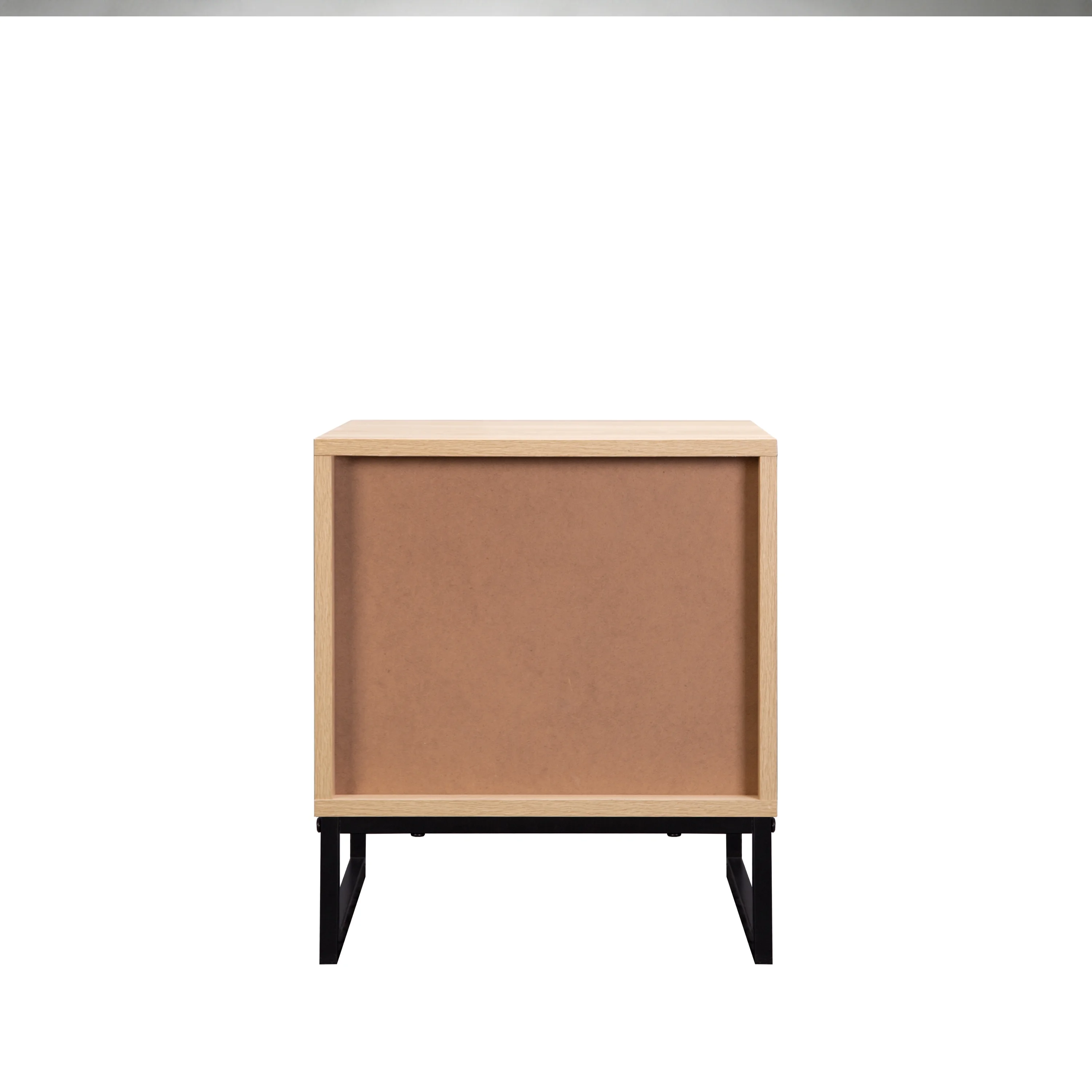 Birch Coastal Modern Side Table with Drawer Natural Wood Top with Black Metal Legs