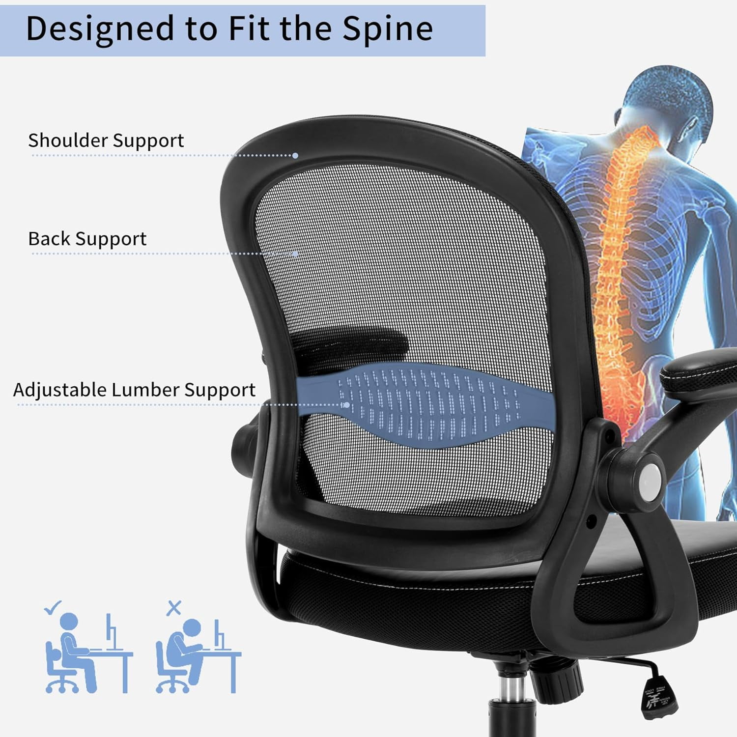 Office Chair Ergonomic Desk Chair Adjutable  Office Chair Mesh Office Chairs Swivel Computer Chair Flip-up Armrests Executive Task Chair Black