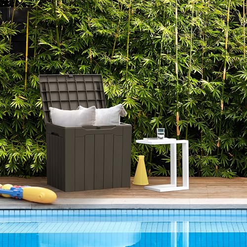 Greesum 31 Gallon Deck Box for Outside, All Weather Outdoor Storage Boxes for Patio Furniture Set, Package Delivery Box,Garden Tools, Black