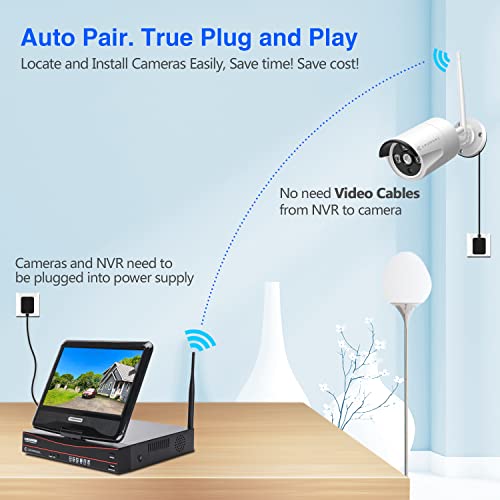 10CH Expandable Wireless Security Camera System with 10.1