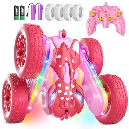 Remote Control Car, Rc Cars Stunt Kids Toys New Upgraded Strip Lights and Headlights Double-Sided 360° Rotating 4WD Drift Truck for Boys Girls Birthday Gift (Blue)