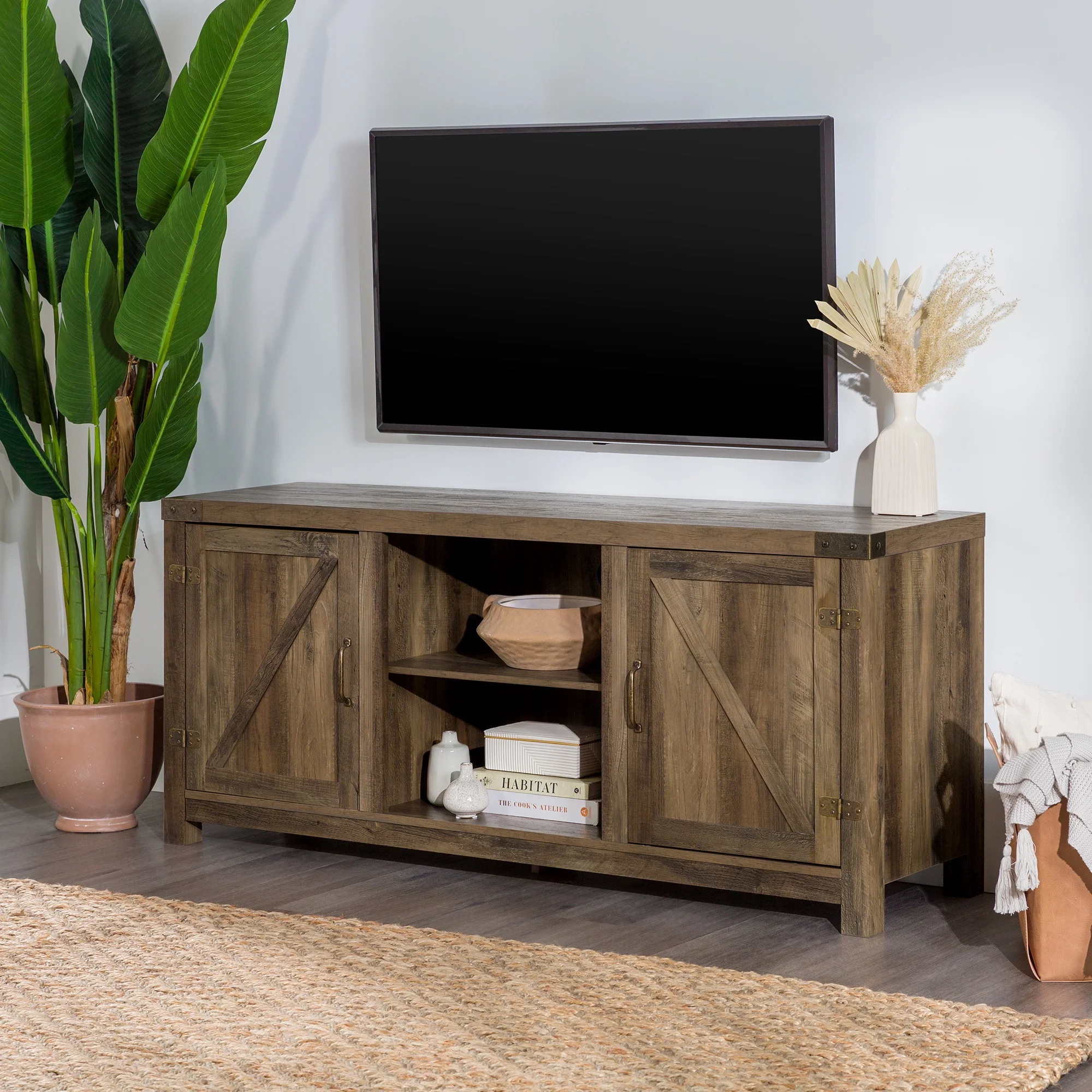 Walker Edison Modern Farmhouse Barn Door TV Stand for TVs up to 65