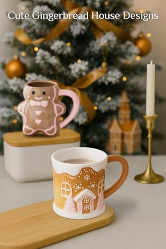 Christmas Mugs - Holiday Card & Gift Box Included - Gingerbread Man Design - Funny & Cute Coffee Christmas Mug - Perfect for Mom Kids Dad Gifts 13 Oz