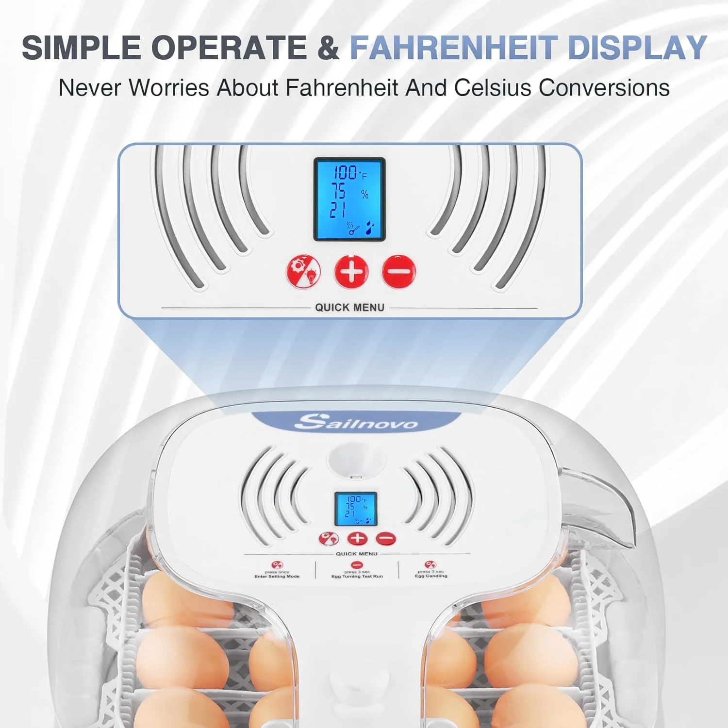 Egg Incubator, Incubating 16-35 Eggs, with Automatic Turning, LED Screen Temperature Control, Egg Candle, External Automatic Water Addition, for Hatching Chicken, Duck, Goose, Quail