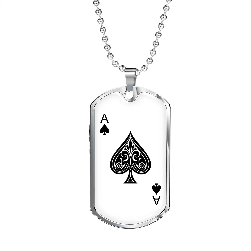 Ace of Spades Gambler Necklace Stainless Steel or 18k Gold Dog Tag 24