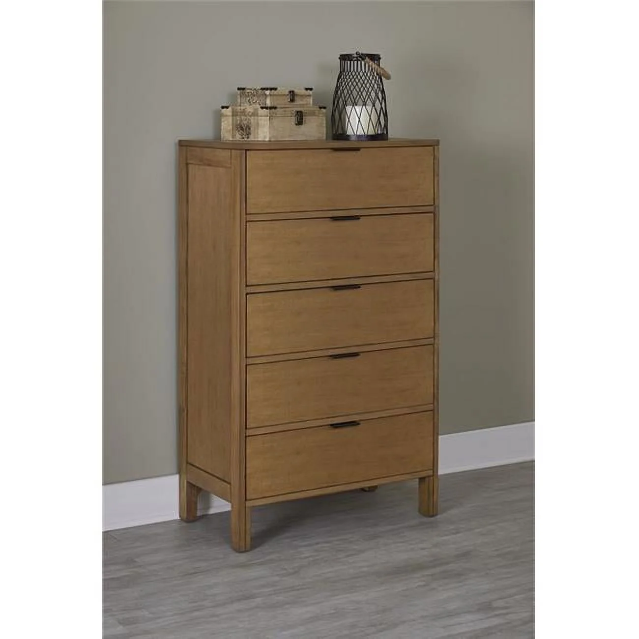 Progressive Strategy 5 Drawer Wood Chest in Jute Tan