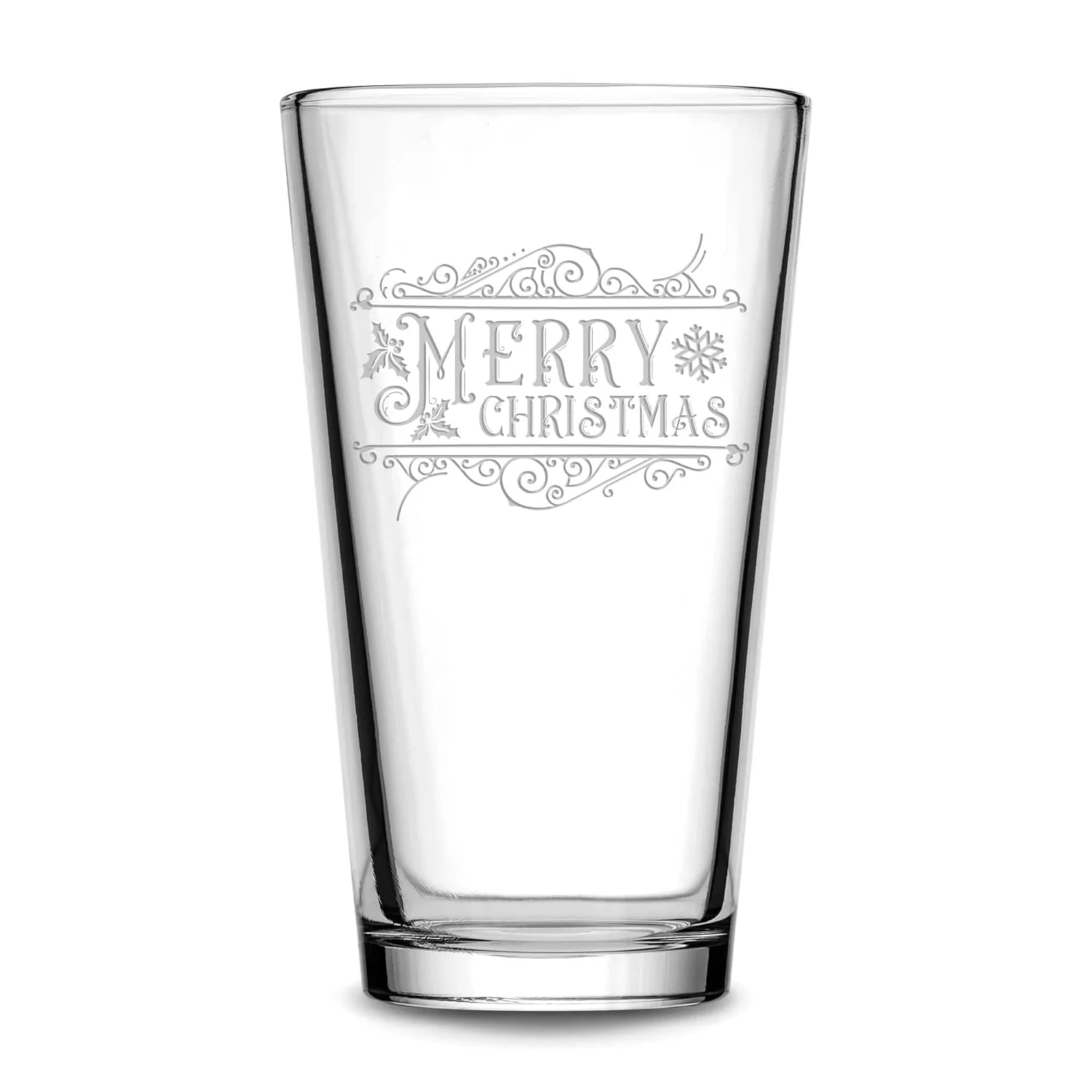 Merry Christmas Premium Pint Glass Handmade Handblown Hand Etched Gifts Sand Carved 16Oz (Pint Glass)