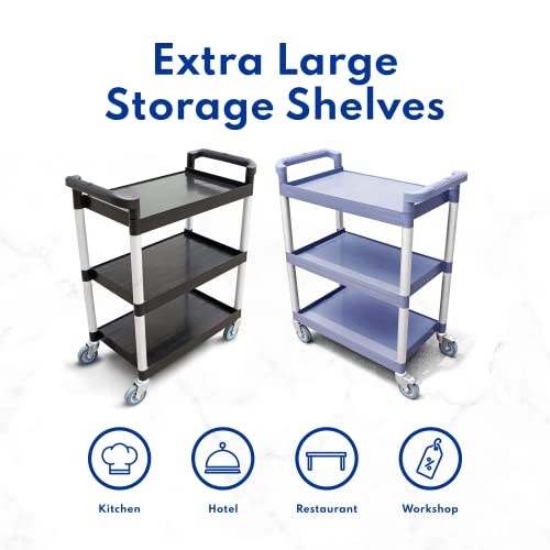 New Star Foodservice 54538 250-Pound Plastic 3-Tier Utility Bus Cart with Locking Casters, 32