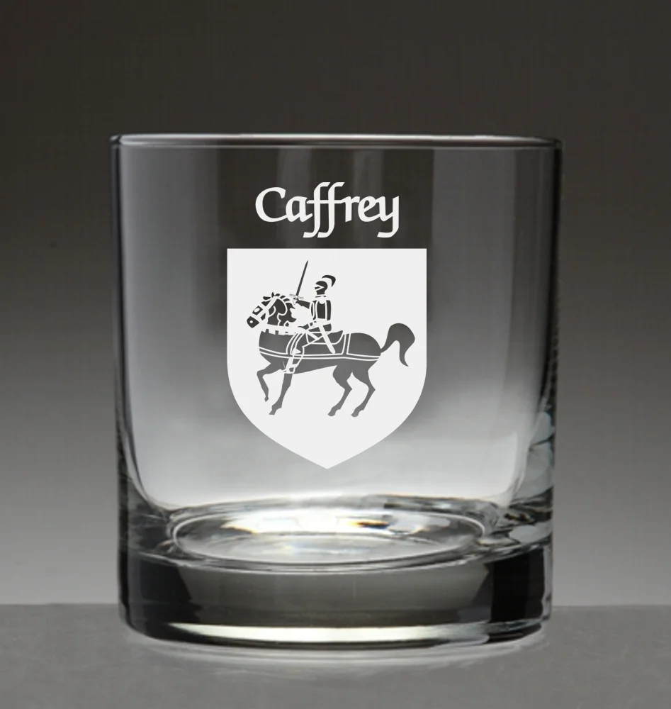 Caffrey Irish Coat of Arms Tumbler Glasses - Set of 4 (Sand Etched)