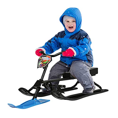 COLOR TREE Snow Racer Sled with Steering Wheel/Bicycle Handle and Twin Brakes, Kids Teens Winter Sport Ski Sled Slider Board for Downhill and Uphill