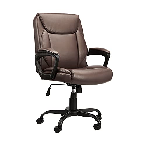 Amazon Basics Classic Puresoft PU Padded Mid-Back Height Adjustable Office Computer Desk Chair with Armrest, 26