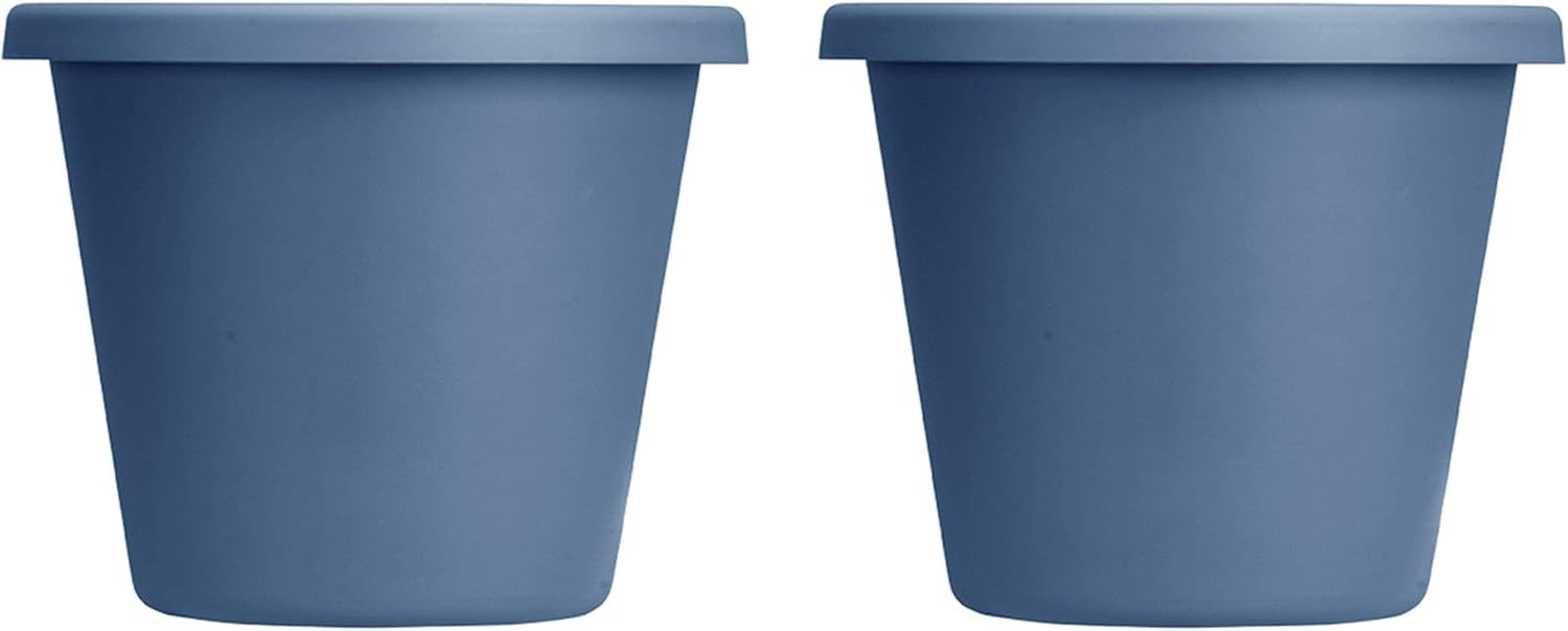 The HC Companies 24 Inch Indoor and Outdoor Classic Durable Plastic Flower Pot Container Garden Planter with Drainage Holes, Slate Blue (2 Pack)
