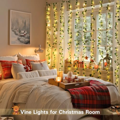 JMEXSUSS Vines Lights for Bedroom, 200 LED Vines Fairy Lights, Artificial Ivy Leaf Light for Wall Curtain Wedding Party Christmas Indoor Decor, 6.5ft x 6.5ft with Remote