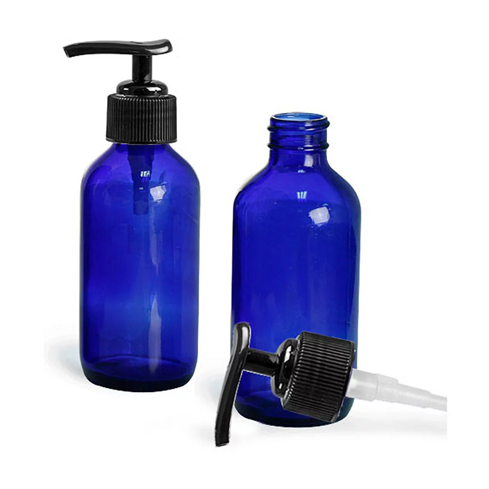 Royal Massage Boston Round Glass Bottle with Saddle Pump - Cobalt Blue 4oz - Set of 6