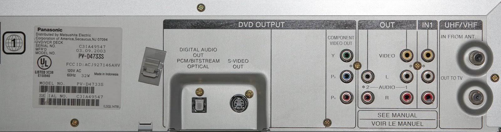 Panasonic DVD VCR Combo Player PV-D4733S
