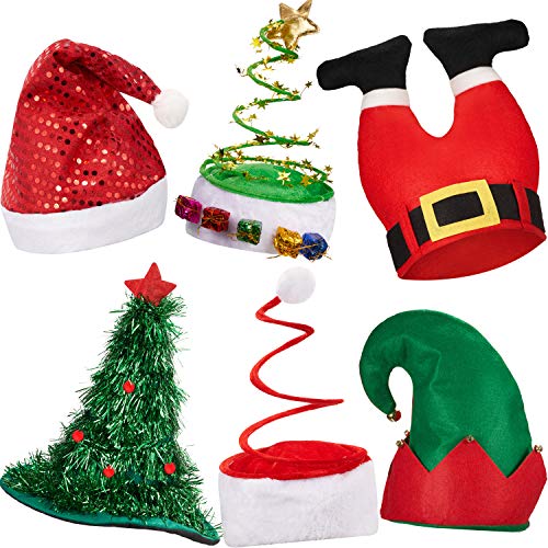 Syhood 6 Pieces Christmas Santa Hat Funny Novelty Christmas Tree Cap for Adults New Year Xmas Carnival Party Costume Accessories Props
