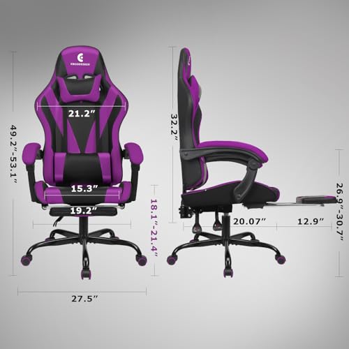 Gaming Chair with Linkage Armrest & Footrest, High Back Video Gaming Chair, Black