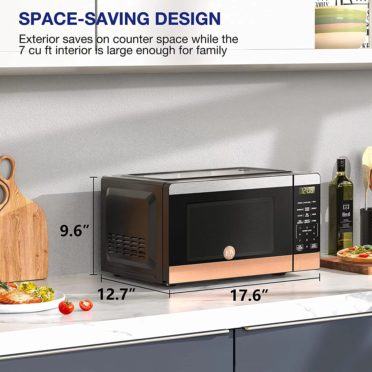Excellent JOY Kitchen Compact Countertop Microwave Oven with LED Display  6 Auto-Preset Menus  Child Lock  Defrost & Express Cooking Features  Stainless Steel  0.7 Cu. Ft. 700W  Slive