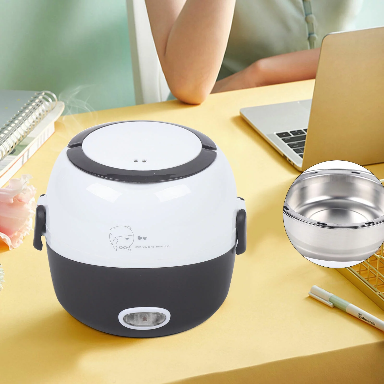 TFCFL 1.3L 2 Layers Electric Warmer Lunch Box Steamer Pot Rice Cooker Stainless Steel