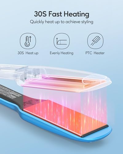 Wavytalk Hair Straightener, Wet to Straight Flat Iron, Titanium Flat Iron 1.7 Inch Wide Flat Iron for Hair, Professional Straightener with Dual Voltage 50% More Protection, Black