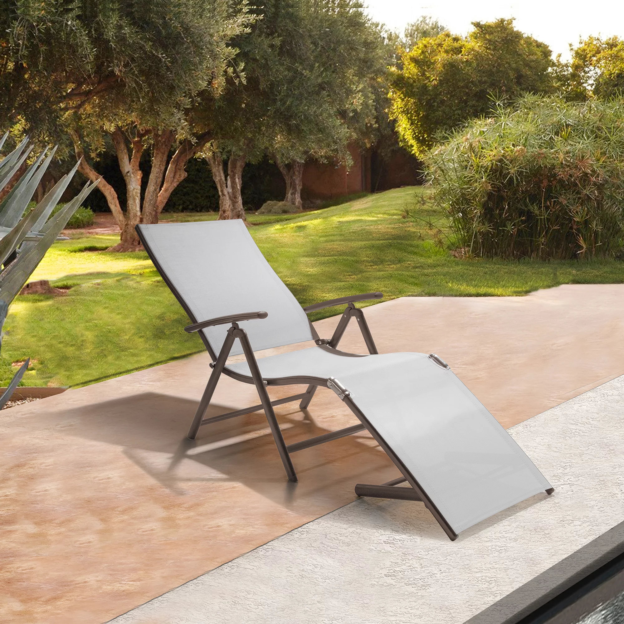 Pellebant Outdoor Chaise Lounge Aluminum Patio Folding Chair,Light Gray