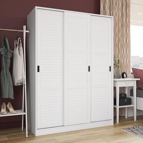 Palace Imports 100% Solid Wood Wall Closet System of Wardrobe Armoires with Mirrored, Louvered or Raised Panel Sliding Doors