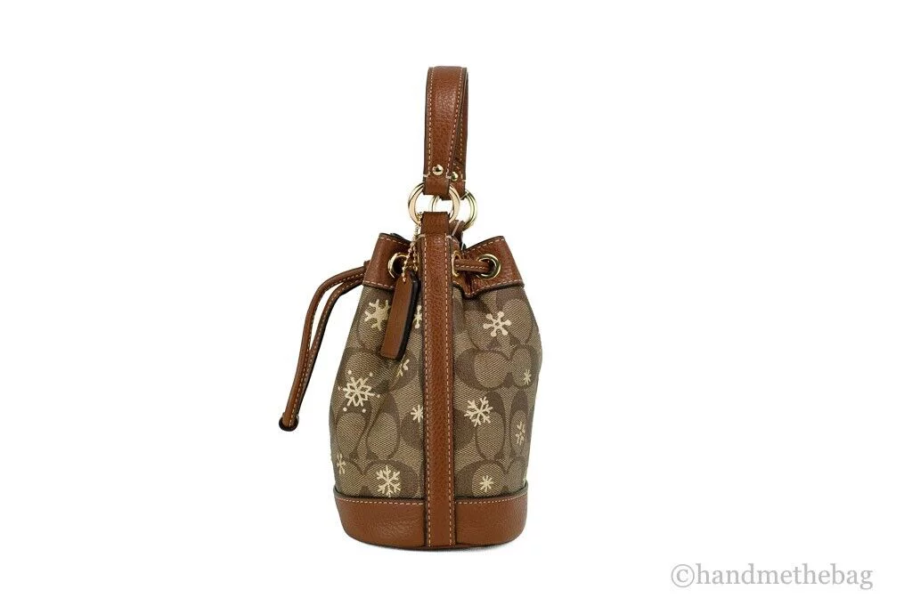 Coach (CE587) Dempsey 15 Small Snowflake Print Khaki Coated Canvas Bucket Bag