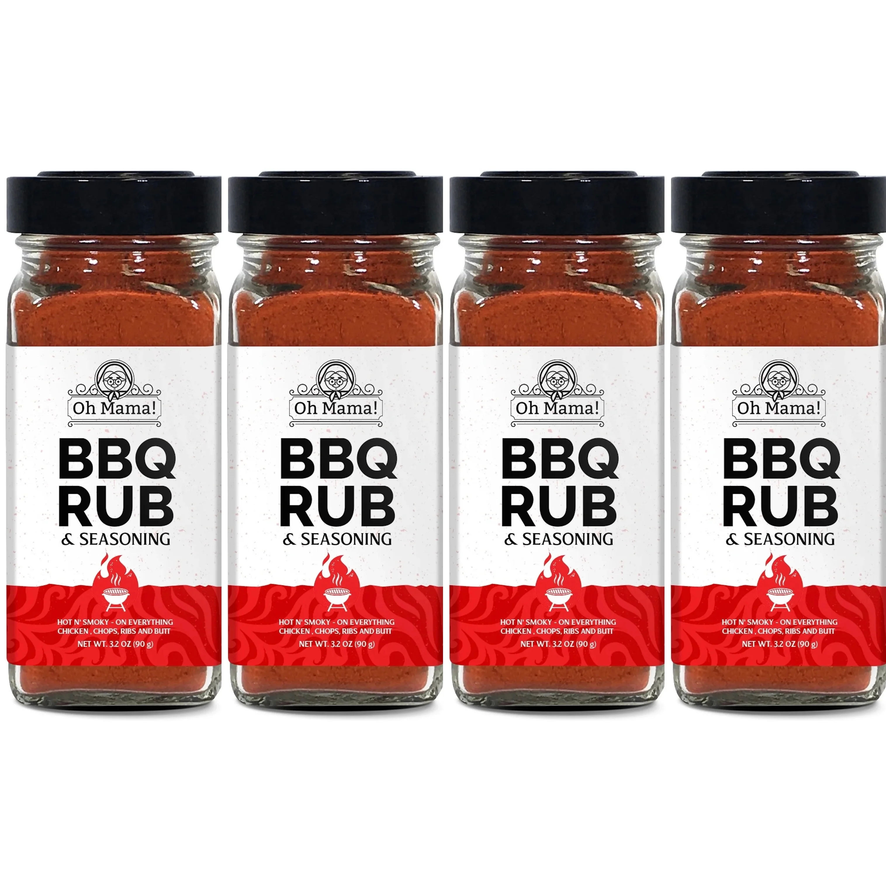 Oh Mama! BBQ Rub Savory Blend the Killer Rub great on Hogs Chicken Pork Chops Steaks Ribs Brisket Butt - Best Barbecue Butt Rub - Meat Seasoning and Spice Dry Rub - Shaker Bottle (4 Pack)