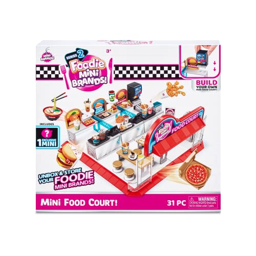 Mini Brands Foodie Series 2 Food Court Playset with 1 Exclusive Mini by ZURU - Includes Real Mini Fast Food Brands Collectibles, Food Court Playset for Role Play and Displaying Collection