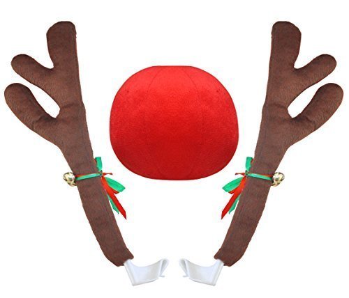Car Antler Kit Nose, Car Antlers Christmas for Car Window Roof-Top & Front Grille, Auto Reindeer Antler and Nose Kit Decoration Set for SUV Van Truck