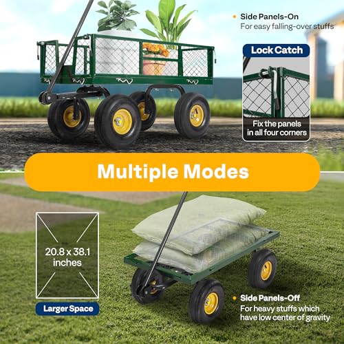 VIVOHOME Heavy Duty 880 Lbs Capacity Mesh Steel Garden Cart Folding Utility Wagon with Removable Sides and 4.10/3.50-4
