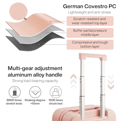 mixi Upgrade Carry on Luggage 14 Inch Underseat Personal Item Suitcases with Spinner Wheels, Hardside Rolling Suitcase PC with TSA Lock Lightweight Travel Case, Fine Grid Black