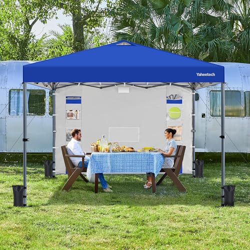 Yaheetech 10x10 Pop-up Canopy Tent w/Removable Pockets Sidewall for Extra Storage, Outdoor Sun Shelter Waterproof & Durable w/Wheeled Bag, Sandbags & Guylines for Beach Camping Party (White)