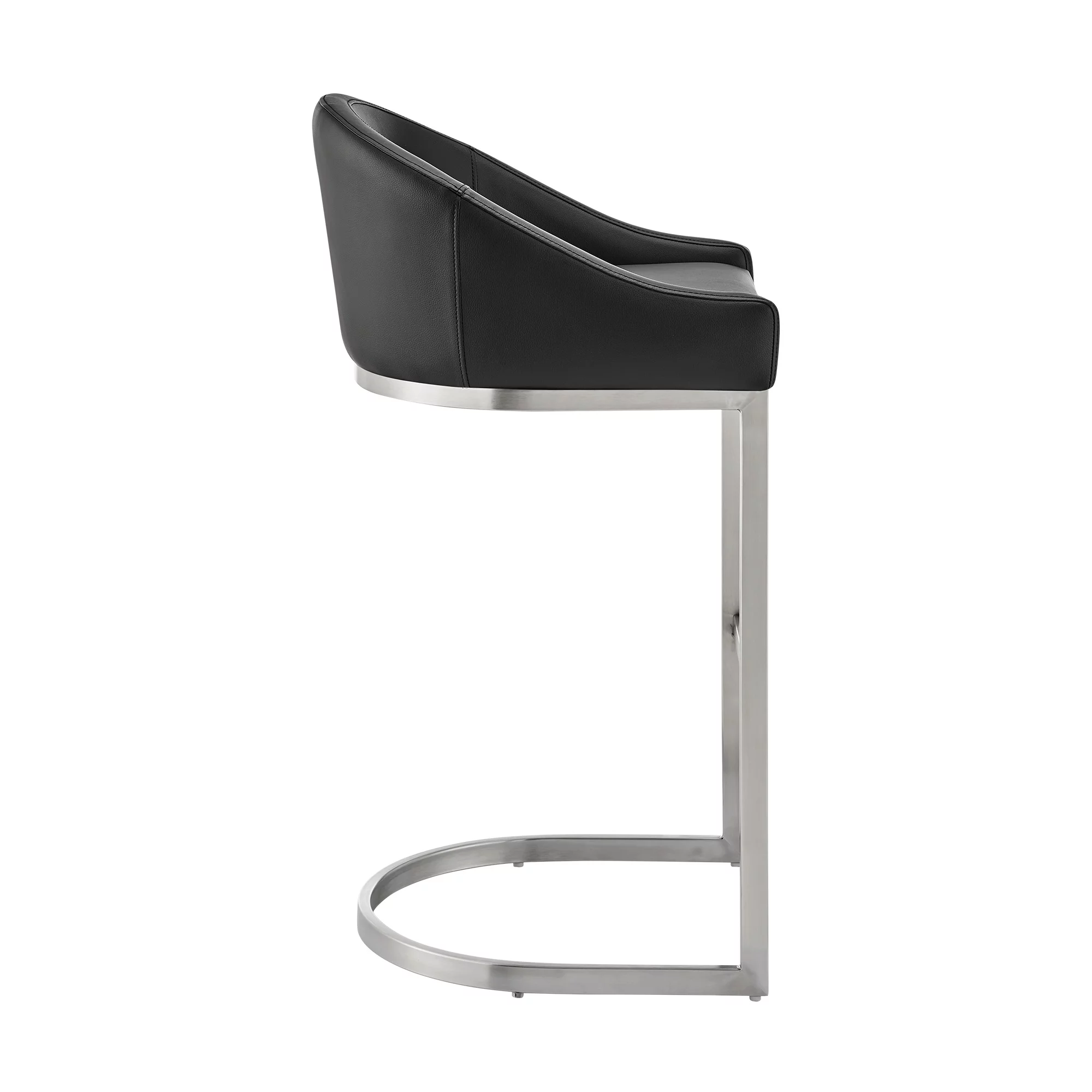 Benjara Lina 24 Inch Counter Stool Chair, Metal Cantilever Base, Black Faux Leather
