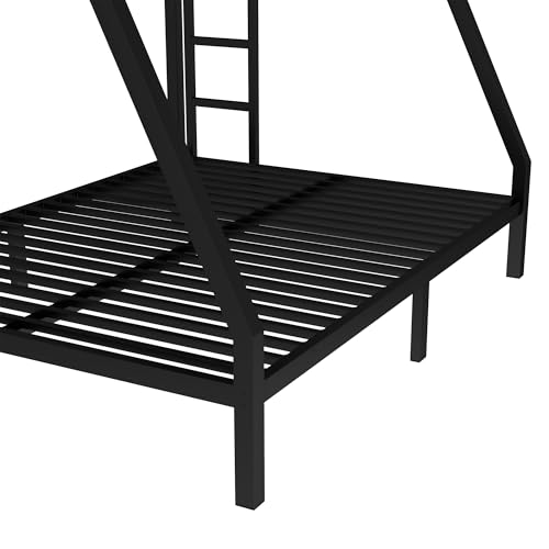 Heavy Duty Bunk Bed Frame with Ladder, Twin XL Over Twin XL Bunk Beds with Safety Guardrails, Adults Bunk Beds with Noise-Reducing Rubber Stoppers, Easy Assemble, Black