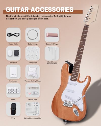 Leo Jaymz DIY Single Cut Electric Guitar Kits with Mahogany Body and Neck - Rosewood Fingerboard and All Components Included (LP Hollow)