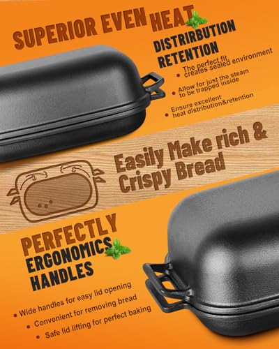 Cloche Loaf Dutch Oven, Pre-Seasoned, 9.5QT, 13 LBS Heavy Duty, Non-Stick, Large Bread Loaf Pan, Oval Cast Iron Bread Pan With Lid, Cloche Homemade Loaf Pan, Sourdough Artisan Bread Baking Pan