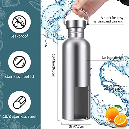 CHENGU 4 Pack Single Wall Stainless Steel Water Bottles Camping Bottles 304 18/8 Metal Water Bottle for Sports, Cyclists, Runners, Hikers(Silver,34 oz)