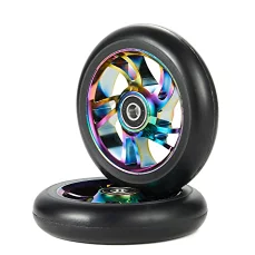 Pack 2pcs 100mm Scooter Wheels Replacement Set - Smooth Bearings Installed | Metal Core, High-Rebound PU for Razor, Fuzion, Scooters